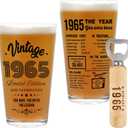 60th Birthday Gifts for Men, 60 Year Old Gifts for Him, Vintage 1965 Beer Drinking Glass and Opener, Best Mens 60th Birthday Gift Ideas Turning 60, Happy 60th Birthday Decorations