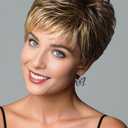 TISHINING Brown Highlight Short Pixie Cut Wigs for Women Layered Brown Mix Blonde Wig with Bangs Synthetic Natural Looking Daily Party Wig