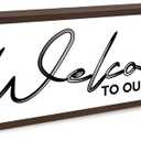 Welcome to Our Home Sign, Front Door Wood Signs, Framed Wooden Plaque, Shelf Decoration, Modern Farmhouse Home Decor, Housewarming Gift, 9.5x3.1x1 inches