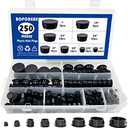 BOPOREAE 250 PCS 8 Sizes Nylon Plastic Hole Plugs Black 1/4, 5/16, 3/8, 1/2, 5/8, 3/4, 7/8, 1 Inch Round Hole, Flush Type Panel Knockout Locking Plugs, Furniture Cabinet Pipe Insert End Covers Caps