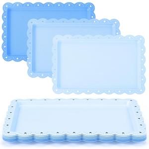 6 Pcs Blue Serving Trays Plastic Platters Dessert Cupcake Holder Party Supplies 14.4 x 9.3 Inches Rectangular Cookie Snack Display Tray for Wedding Restaurant