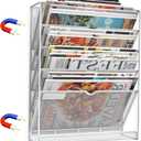 6 Tier Magnetic File Holder, No Drilling Installation File Cabinet Organizer,Black Magnetic File Holders, Magnetic Paper Holder for Refrigerator,File Cabinets, Whiteboard, White