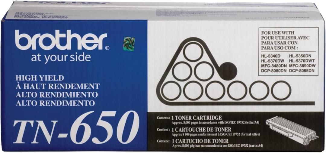Brother Genuine High Yield Toner Cartridge, TN650, Replacement Black Toner, Page Yield Up to 8,000 Pages
