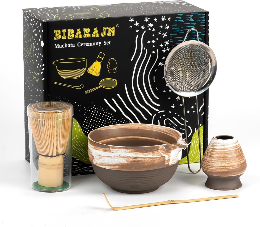 5PCS Matcha Tea Set Matcha Kit for Ceremony Ceramic Set for Traditional Japanese Tea Ceremony with Whisk and Bowl, Matcha Spoon, Whisk Holder
