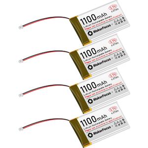 MakerFocus 4pcs 3.7V 1100mAh Lithium Rechargeable Battery 1S 1C LiPo Battery with Protection Board, Insulated Rubber Tape and Micro JST 1.25 Plug for Arduino ESP32 Development Board