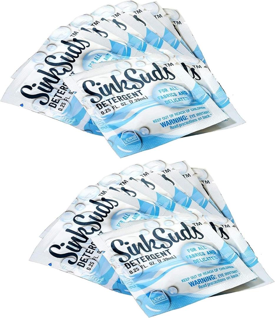 SinkSuds Travel Laundry Detergent Liquid Soap + Odor Eliminator for All Fabrics Including Delicates, Sink-Packets, 0.25 Fl Oz (Pack of 16)