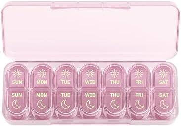 Daviky Weekly Pill Organizer 2 Times a Day, 7-Day AM PM Medicine Case, Travel-Friendly Pill Box for Fish Oils, Vitamins & Supplements
