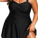 Yonique Plus Size Swim Dresses for Women- One Piece Swimsuit Tummy Control Flowy Bathing Suit Full Coverage Swimwear 2025 (Black)
