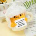 2 x LotFancy Mini Positive Crochet Animals, Friend Birthday Gifts for Women, Handmade Emotional Support Crochet, Small Funny Gifts with DIY Message Card, Knitted Cute Stuff Decor