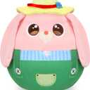 Hopearl Farmer Bunny Plush Toy, Stuffed Animal Rabbit Pillow Huggable Stuffed Animal, Smooth Plushies Pillow, for Kids Boys Girls, Pink, 12'' (Bunny)