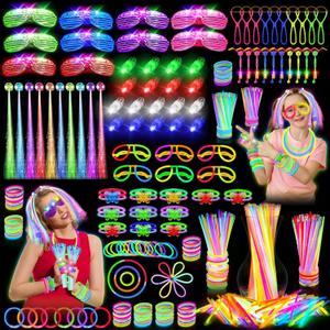 Glow in the Dark Party Supplies, 264 PCS Light Up Party Favors with LED Glasses, Glow Sticks, Finger Lights, LED Hair Clips, Slingshot, Glasses Molds, Butterfly Bracelet for Birthday, Raves, New Year