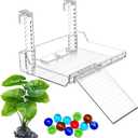 GOZILLA Turtle Basking Platform with Feeding Tray & Adjustable Ramp,Anit-Slip,Durable,Height Adjustable Hanging Platform.Acrylic Turtle Dock for Small Turtles, Reptiles and Aquatic Pets. (Large Kit)