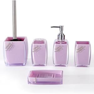 Purple Bathroom Accessories Set, Soap Dispenser, Soap Dish, Toothbrush Holder, Tumbler, Toilet Brush and Holder, Acrylic Bathroom Accessories Set Complete, Modern Bathroom Décor, Gift for Home (Purple)