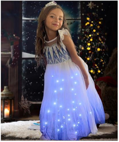 Hulaha Girls Elsa Costume Light Up Princess Costume Kids Halloween Party Led Dress 5-6Years