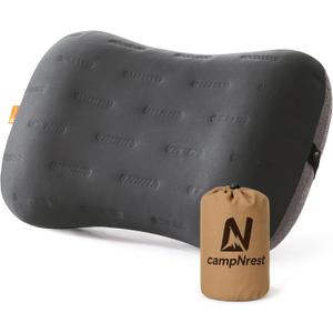 Inflatable Camping Pillow - Ultralight Compact Air Pillow for Travel, Backpacking & Hiking - Ergonomic Neck & Lumbar Support - Portable Inflatable Pillow with Removable Washable Cover - (Grey)