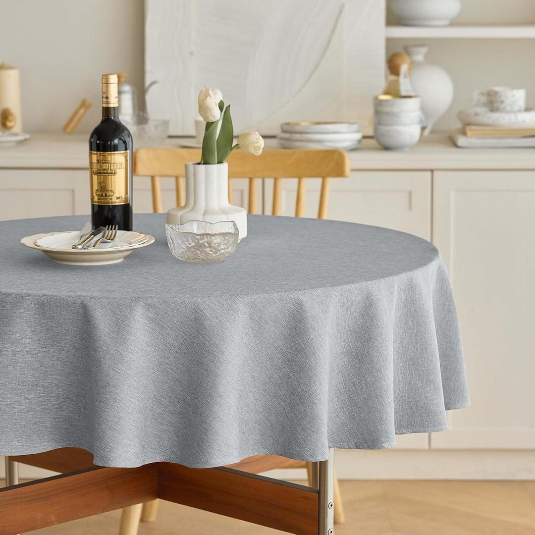 Linen Texture Round Tablecloths 60 Inch, Decorative Waterproof Farmhouse Table Cloth Anti-Scratch Soft Cover for Holiday, Banquet,Dining& Kitchen Table 60 Inch,Round (2-4 Seats), Cool Grey