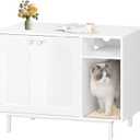 Hzuaneri Cat Litter Box Enclosure, Hidden Litter Box Furniture with Storage, Large Wooden Cabinet with Scratch Pad, Modern End Table for Living Room, Bedroom & Entryway, White CB01513W