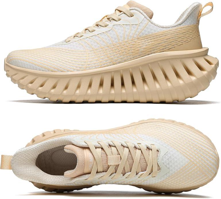 GSLMOLN Men Casual Shoes Breathable Lightweight Walking Sneakers for Workouts & Gym Cushioned Flexible Mens Shoes Beige, Size 46