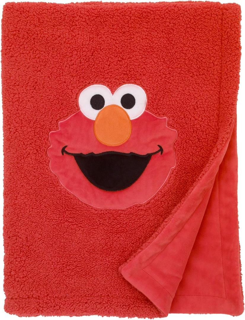 SESAME STREET Elmo Red Soft Plush Sherpa Toddler Blanket with Applique (Elmo)