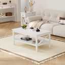 ChooChoo Coffee Table Classic X Design for Living Room, Rectangular Modern Cocktail Table with Storage Shelf, 47 Inch (White)