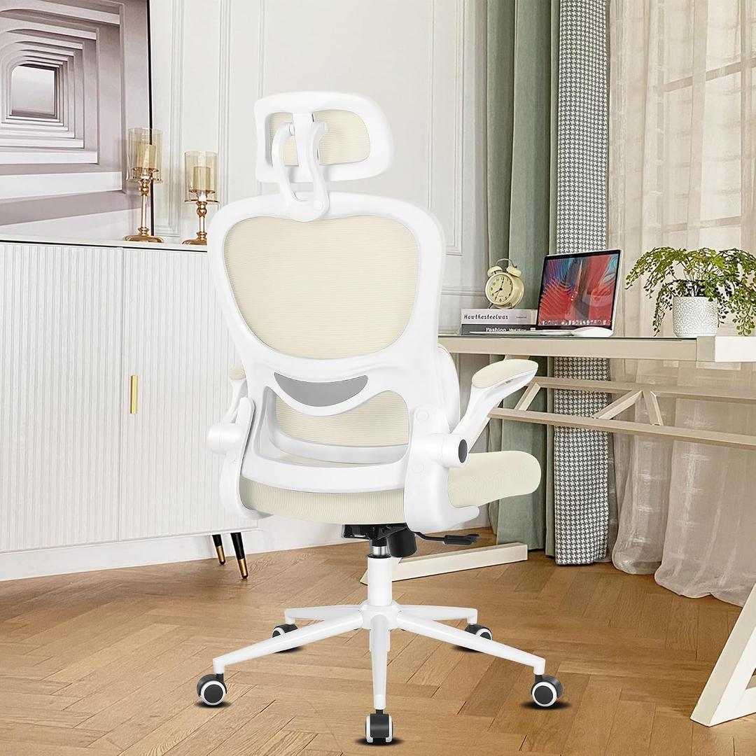 Misolant Ergonomic Office Chair, Desk Chair with Lumbar Support, Mesh Office Chair, Ergonomic Chair with Adjustable Headrest and Armrest, Comfortable Office Chair for Home Beige, MI500-14