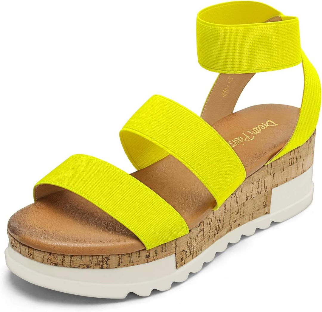DREAM PAIRS Women's Open Toe Elastic Ankle Strap Casual Flatform Platform Wedges Sandals 8