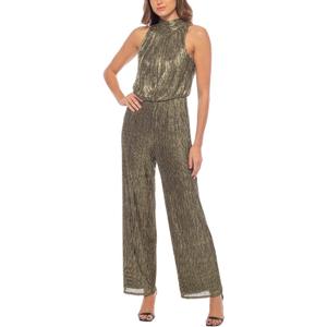 Marina Mock Neck Sleeveless Metallic Pleated Jumpsuit