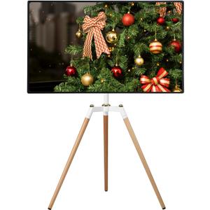 Universal Tripod Easel TV Stand for 32-65 inch LED LCD Screen Flat Curved Screen, Height Adjustable Studio TV Display Stand with 140 Swivel for Bedroom, Living Room, Corner TV Stand (White)
