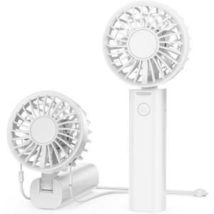 Sham Sham Foldable Handheld Fan, 2000mAh & Ultra-Portable | Dual Turbo Airflow Cools 40% Faster | 12H Runtime & 4 Speeds | for Travel, Outdoor, Office Use (Moonlight White)