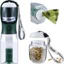 Dog Water Bottle with Food Container & Poop Bag Holder, Travel Water Bowl, Portable Pet Dispenser, Dog Stuff Accessories Items, Puppy Essentials Necessities for Yorkie Chihuahua Walking Hiking (20 Ounces, #07 Dark Green)