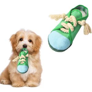 vocheer Dog Chew Toy, Dog Toys to Keep Them Busy Durable Teething Shoe Interactive Squeaky Puppy Toy,Small,Medium Breze, Machine Washable(Green)
