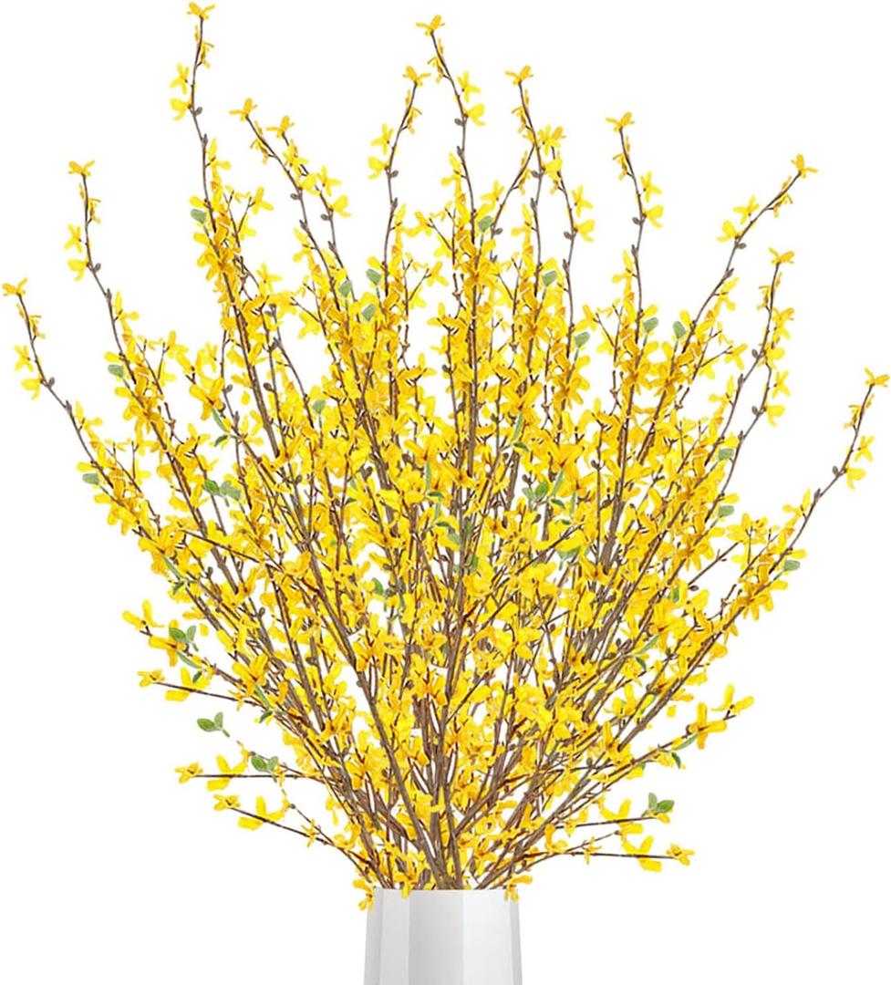 DULRLLY 6Pcs Artificial Forsythia Flower Branches 39 Inch Faux Yellow Jasmine Cherry Blossom Flowers Long Stems Silk Winter Spring Forsythia Flowers Bush for Floral Arrangement Wedding Home Decor