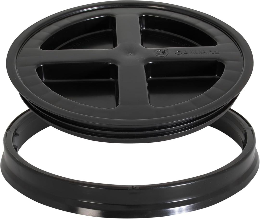GAMMA2 Gamma Seal Lid - Pet Food Storage Container Lids - Fits 3.5, 5, 6, & 7 Gallon Buckets, Black, Made in USA