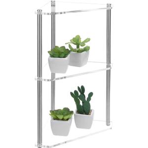 MyGift 3 Tier Acrylic Corner Shelf, Tiered Decorative Tabletop Organizer for Makeup or Cosmetic Storage, Bathroom or Office Triangle Corner Display Rack Storage Shelf (Small)