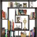 Armocity 6 Tier Display Book Shelf Wall Mounted Bookshelf Freestanding Geometric Bookcase Floating Book Shelves for Wall Bedroom Living Room Home Office, 45.5"(W) * 47"(H), Grey Oak