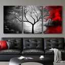 Dark Academia Canvas Art - Large Abstract Landscape, Red Cloud Tree, Perfect for Living Room or Home Office, 16x24 In