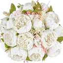 Mkono Peonies Artificial Flowers, 2 Packs 13 Stems Faux Peony Flowers Real Touch Fake Silk Bouquet for Arrangements Dining Table Centerpieces for Kitchen Bridal Wedding Party (2, White)