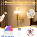 Battery Operated Wall Sconces Set of 2 5200mAh Rechargeable Gold Crystal Glass, 15 Colors & 10-Level Dimmable, Wireless Wall Lights for Living Room & Bedroom