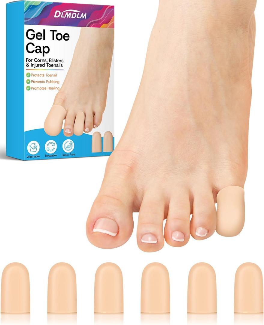 6 Pcs Gel Toe Cap Small Pinky Toe Protectors, Silicone Toe Covers Corn Pads for Women and Men Feet, Provides Relief from Missing or Ingrown Toenails, Hammer Toes, Blisters (Beige, Small)