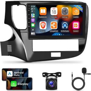 [2G+64G] Car Radio for Mitsubishi Outlander 2018 2019 2020 2021, 10.1 inch Android 13 Touch Screen Stereo, Carplay/Android Auto/Hi-Fi Audio/1080P/SWC/Bluetooth + AHD Backup Camera + MIC