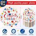 Funnymoom 100 Pcs Red and Blue Graduation Party Supplies, Class of 2026 Paper Plate Napkin Cup, Floral Graduation Cutlery Disposable Wildflower Tableware Set for Congrats Grad Party Decorations