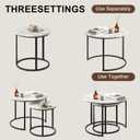 Round Nesting Coffee Table Set of 2, Modern Nesting Tables, Minimalist Stacking End Tables for Living Room Bedroom, Sturdy Metal Frame Center Table for Small Space (White & Black), 23.6" x 17.9"