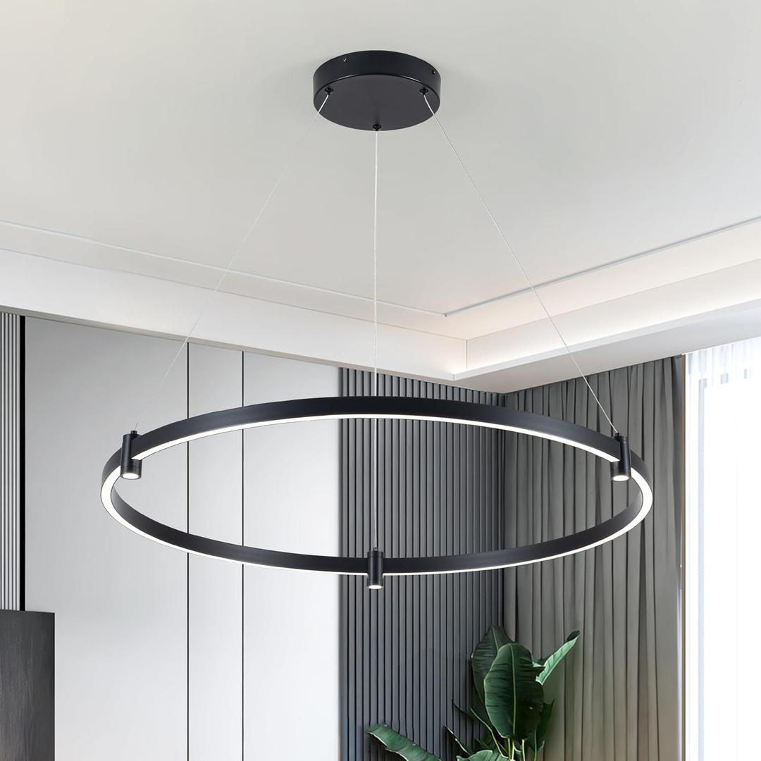 LED Black Chandelier,Modern 1-Ring Dimmable Pendant Lighting Fixture, 31.5