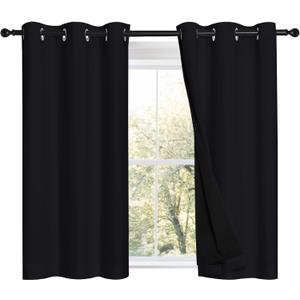 NICETOWN Black 100% Blackout Curtains 45 inches Length, 2 Thick Layers Completely Blackout Window Treatment Thermal Insulated Lined Drapes for Basement Window (1 Pair, 42 inches Width Each Panel)