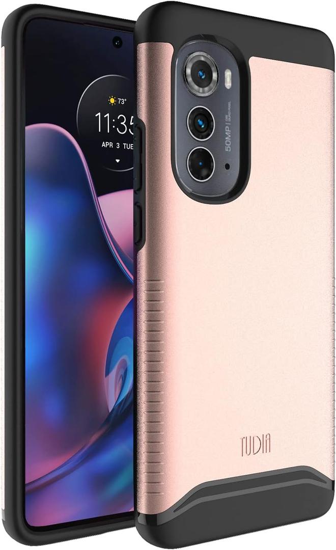 TUDIA DualShield Merge Phone Case for Motorola Edge 2022 - Shockproof, Military Grade, Slim, Non-Slip, Dual Layer, Heavy Duty & Protector Cover Protective Phone Case - Rose Gold