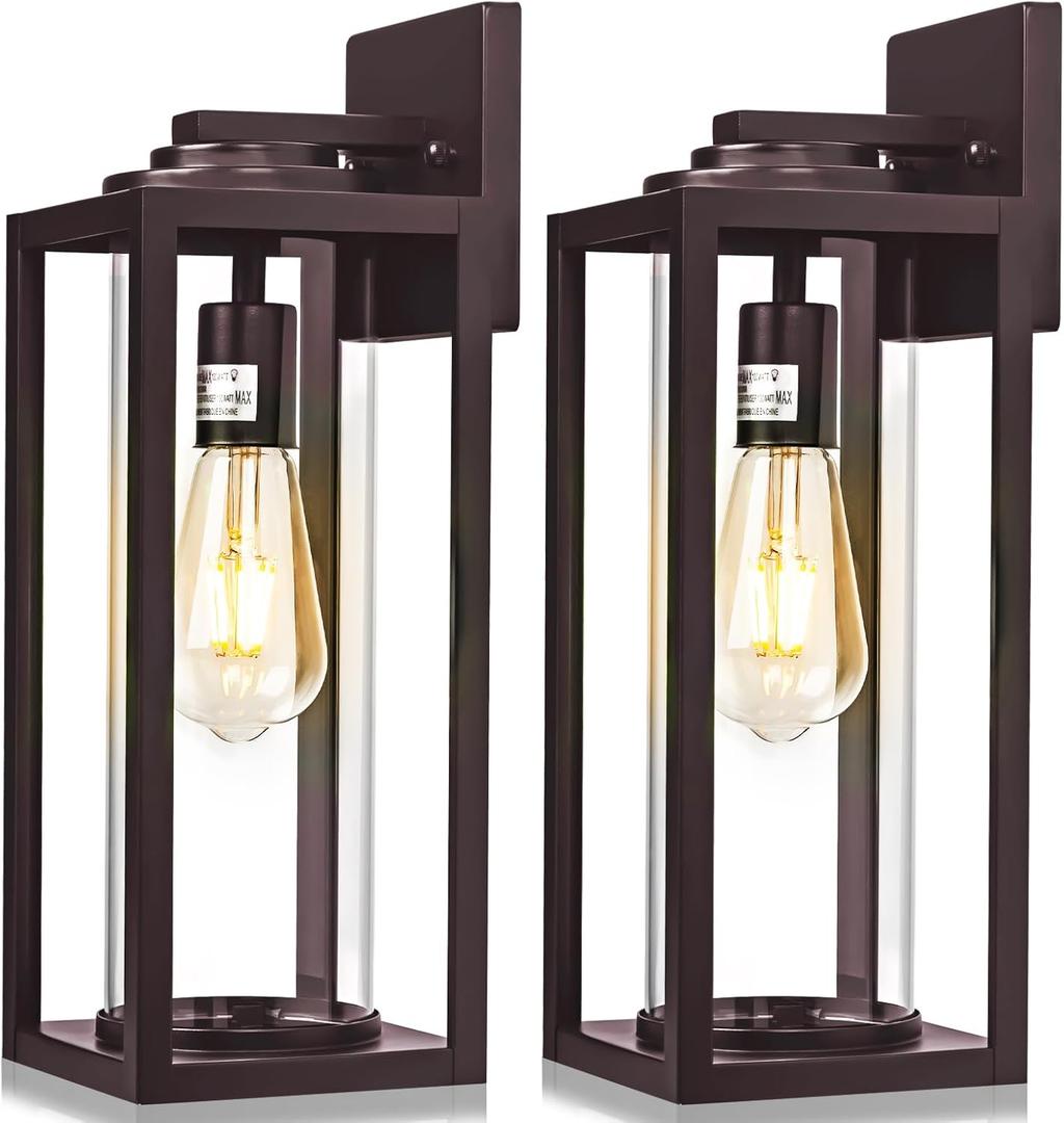 16inch Large Outdoor Wall Lights 2 Packs - Oil Rubbed Bronze Exterior Light Fixture with Clear Glass Shade, Waterproof Porch Lighting for House, Farmhouse Sconces Lantern for Front Door, Garage