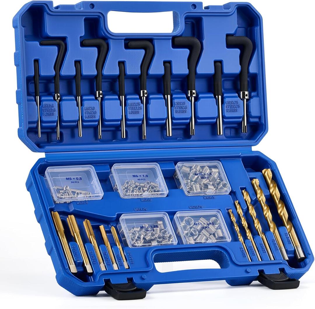 Orion Motor Tech 172pc Thread Repair Kit, Metric Thread Restorer Kit with HSS Drill Bits Taps Inserts Breakoff Installation Tools, Auto Rethreading Restorer Tool Kit in M5 M6 M8 M10 M12 Sizes