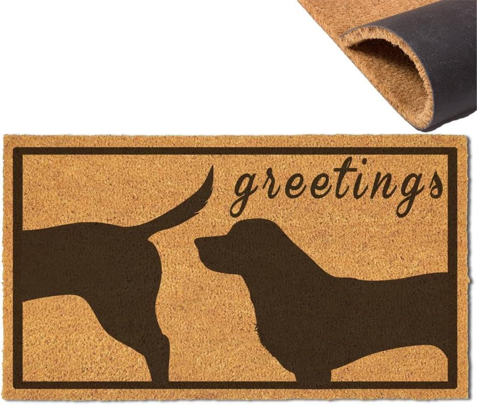 Assaoy Funny Dog Greetings Door Mat,Black Dog Welcome Coir Doormats Outside Entrance,Floor Mat,Fall Front Door mat with Heavy Duty Backing,Indoor Outdoor Rubber Rugs Patio Home Decoration 30 * 17 in