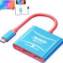 JEMDO Switch 2 HDMI Adapter Dock Station(3 Ports),4K@144Hz HDMI 2.1&48 Gbps,PD 100W & USB 3.2,Portable USB C to HDMI Travel Dock for TV Compatible with Nintendo Switch 2(Only Below V21.0.0)/OLED/2017 (Blue)