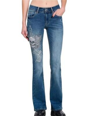 HOT TOPIC SKULL CROSS DESIGN JEANS, SIZE 5.